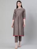 ZIYAA Women Printed Straight Kurta (Grey)