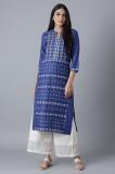 W Women Printed Straight Kurta (Blue)