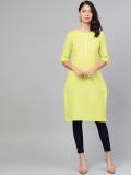 W Women Solid Straight Kurta (Green)