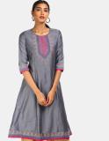 Karigari Women Embroidered Straight Kurta (Grey)