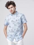 HIGHLANDER Men Printed Casual Blue Shirt