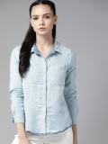 Roadster Women Solid Casual Blue Shirt