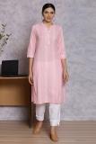 RANGRITI Women Dyed/Ombre Straight Kurta (Pink)