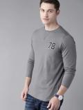 Roadster Solid Men Round Neck Grey T-Shirt