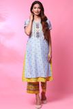 BIBA Women Printed Straight Kurta (Blue)