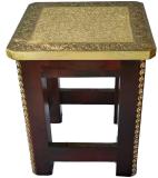 monika art Handcrafted Brass Wooden Stool Cum Side Table Solid Wood Side Table (Finish Color - Matte, Pre-assembled)