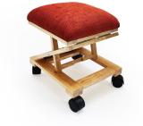 Solvd-in-box Stoolux Rubber Wood Adjustable Footstool with Wheels and Cushion Fabric Upholstered Stool (Beige, Pre-assembled)