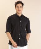 Louis Philippe Jeans Men Solid Casual Black Shirt