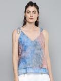 SASSAFRAS Casual Sleeveless Printed Women Blue Top