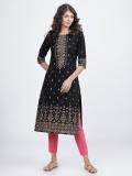 Vishudh Women Printed Straight Kurta (Black)