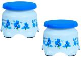 ARISERS Plastic Patla 105 Bathroom Stool (Blue) with printed Floral design and 5 Support Legs Pack Of 2 Bathroom Stools Bathroom Stool (Blue, Pre-assembled)