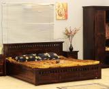 House Of Kuber Solid Sheesham Wood Queen Size Bed With Storage For Bed Room, Hotel. Solid Wood Queen Box Bed (Finish Color - Walnut, Delivery Condition - DIY(Do-It-Yourself))