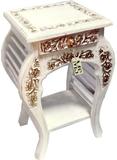 manzees Wooden Floral Carved White BedSide, Sofa-Side Table with Pearls and Drawer /Bed Side Table for Living and Bedroom Solid Wood Bedside Table (Finish Color - White, Pre-assembled)