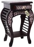 manzees Wooden Floral Carved Black BedSide, Sofa-Side Table with Pearls and Drawer /Bed Side Table for Living and Bedroom/Home Decor Stool with Drawer Black Finish Solid Wood Bedside Table (Finish Color - Black, Pre-assembled)