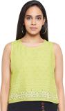 PEOPLE Casual Sleeveless Printed Women Green Top