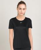 NIKE Solid Women Round Neck Black T-Shirt