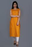 BETTER PEOPLES Women Block Print Straight Kurta (Yellow)