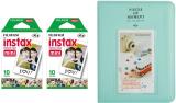 FUJIFILM Instax Mini 10x2 Sheets Instant Film with Instax Time Photo ice Blue Album 64 Sheets Film Roll (Yes 800 ISO Pack of 2)