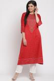 BIBA Women Printed Straight Kurta (Red)