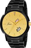 JAINX Black Premium Day and Date Function Golden Dial Analog Watch  - For Men