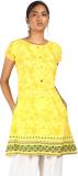 Karigari Women Printed Straight Kurta (Yellow)