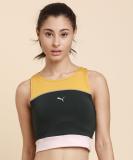 PUMA Casual Color Block Women Green Top