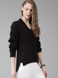 Roadster Self Design V Neck Casual Women Black Sweater