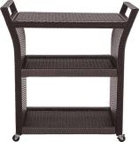 spacepanda Moveza Trolly 3-Tier High Density Polyethylene Wicker with Metal Frame Rolling Bar Cart for Outdoor, Garden, Cafeteria, Dining, Living, Pool Side (Mocha Brown) Metal Bar Trolley (Finish Color - Brown, DIY(Do-It-Yourself))