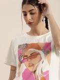 Moda Rapido Printed Women Round Neck White T-Shirt