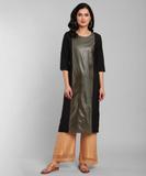 W Women Printed Straight Kurta (Black)