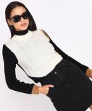 MONTE CARLO Woven High Neck Casual Women Black, White Sweater