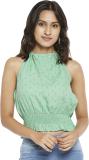 PEOPLE Casual Sleeveless Printed Women Green Top