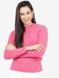 Tokyo Talkies Solid High Neck Casual Women Pink Sweater