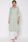 BIBA Women Solid Straight Kurta (Green)