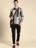 ANOUK Men Colorblock Straight Kurta (Grey)