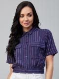 Marie Claire Women Striped Casual Blue Shirt