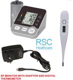 rsc healthcare Digital Bp Monitor WITH FREE AC/DC ADEPTOR Fully Automatic Arm-type Digital Blood Pressure Monitor with option for micro USB port ( Made In India ) WITH ONE YEAR WARRANTY With Digital Thermometer BP MONITOR Bp Monitor (Grey)