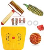 Acs 1199 Acupressure tool kit combo with power mat Wooden accessories full body massager home gym fitness kit tummy trimmer Massager (Yellow)