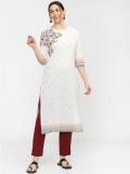 Vishudh Women Printed Straight Kurta (White)