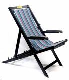 Veenu EASY CHAIR EXTRA-WIDE FOLDABLE, LIGHT WEIGHT, RUST PROOF, 3 YEARS WARRANTY Metal Outdoor Chair (Black metal frame with nonspecific multi-coloured seat fabric, Pre-assembled)