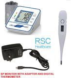 rsc healthcare RSC-077 Digital Bp Monitor WITH FREE AC/DC ADEPTOR Fully Automatic Arm-type Digital Blood Pressure Monitor with option for micro USB port ( Made In India ) WITH ONE YEAR WARRANTY With Digital Thermometer Bp Monitor (Grey)