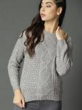 Roadster Fast and Furious Solid Round Neck Casual Women Grey Sweater