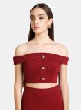 KAZO Formal Solid Women Maroon Top