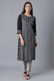 W Women Printed Straight Kurta (Black)
