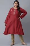 W Women Embroidered Flared Kurta (Red)