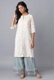 W Women Printed Straight Kurta (White)