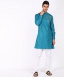 The Indian Garage Co. Men Printed Straight Kurta (Blue)