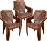 MAHARAJA Safari 111 for Home,Office | Comfortable | ArmRest | Bearing Capacity upto 200Kg Plastic Outdoor Chair (Teak Wood, Set of 3, Pre-assembled)