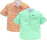 Tonyboy Boys Checkered Casual Green, Yellow Shirt (Pack of 2)