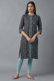 W Women Printed Straight Kurta (Grey)